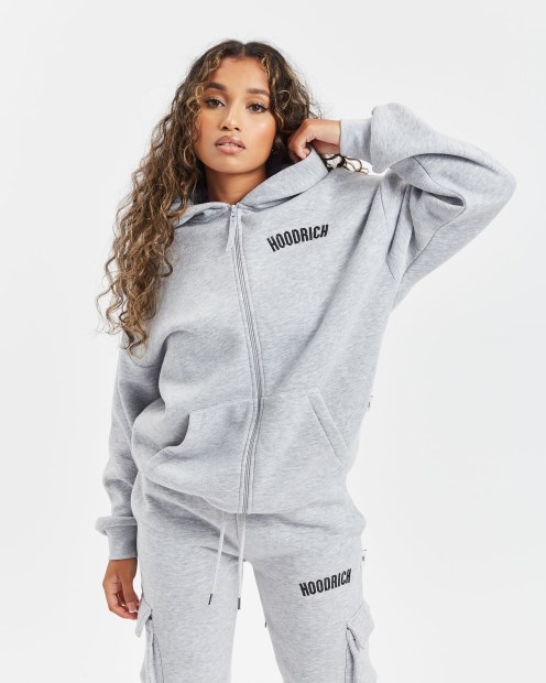 Hoodrich Sudadera Con Cremallera Completa En Gris Jaspeado/negro (reposición) Og Luna