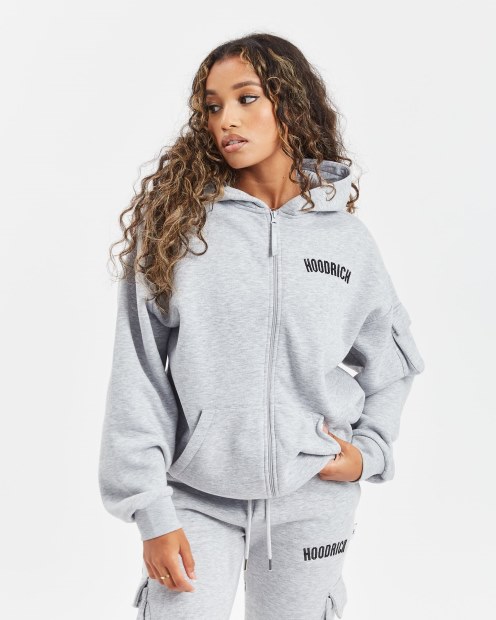 Hoodrich Sudadera Con Cremallera Completa En Gris Jaspeado/negro (reposición) Og Luna
