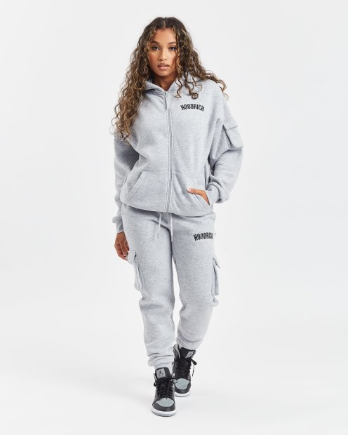 Hoodrich Sudadera Con Cremallera Completa En Gris Jaspeado/negro (reposición) Og Luna