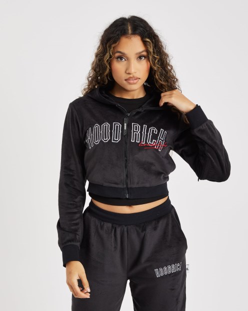 Sudadera Corta Con Capucha Og Stage Velour Hoodrich Negro/blanco/lychee