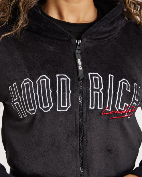 Sudadera Corta Con Capucha Og Stage Velour Hoodrich Negro/blanco/lychee