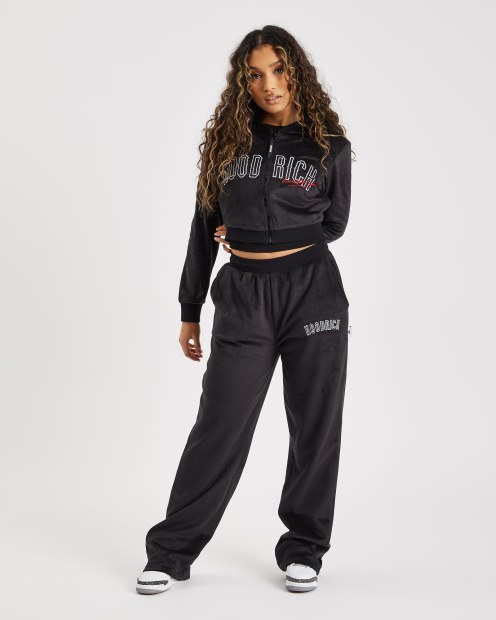 Joggers De Terciopelo Con Dobladillo Abierto En Negro/blanco/lychee Og De Hoodrich