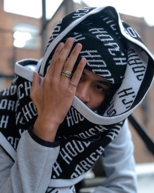 Gorro Con Logo Og Negro/blanco Y Bufanda Reversible Hoodrich